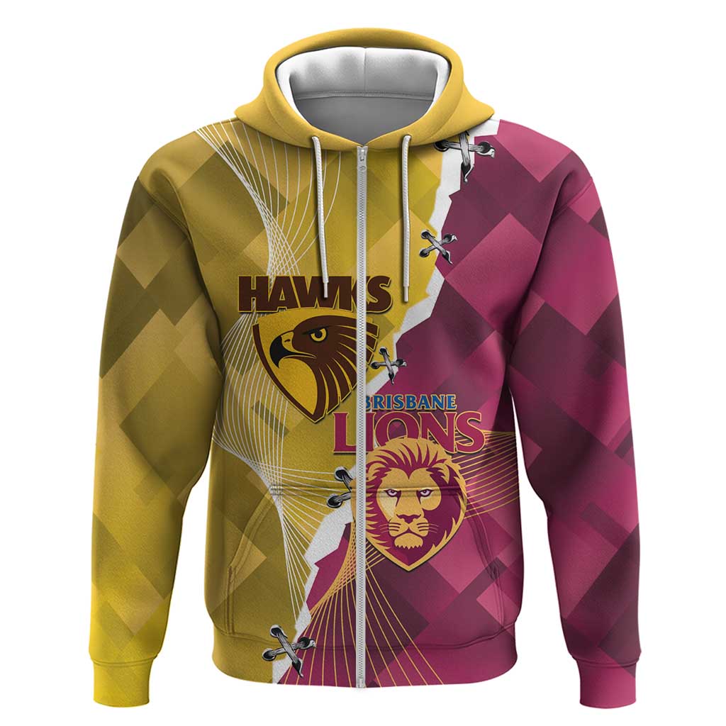 Personalised Hawks and Lions Inspired Zip Hoodie Dynamic Style - Aussie Hoodie