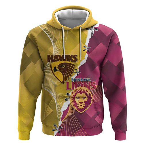 Personalised Hawks and Lions Inspired Zip Hoodie Dynamic Style - Aussie Hoodie