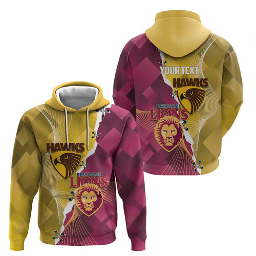 Personalised Hawks and Lions Inspired Zip Hoodie Dynamic Style - Aussie Hoodie