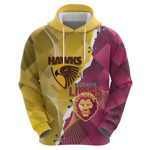 Personalised Hawks and Lions Inspired Zip Hoodie Dynamic Style - Aussie Hoodie