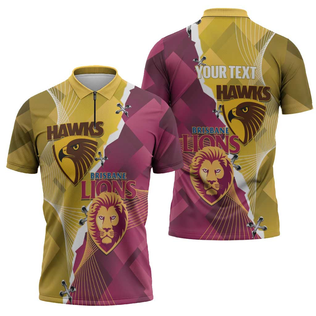 Personalised Hawks and Lions Inspired Zipper Polo Shirt Dynamic Style - Aussie Hoodie