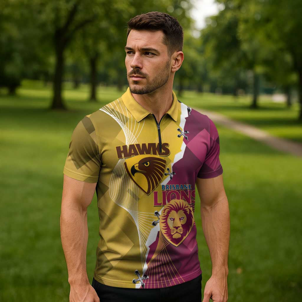 Personalised Hawks and Lions Inspired Zipper Polo Shirt Dynamic Style - Aussie Hoodie