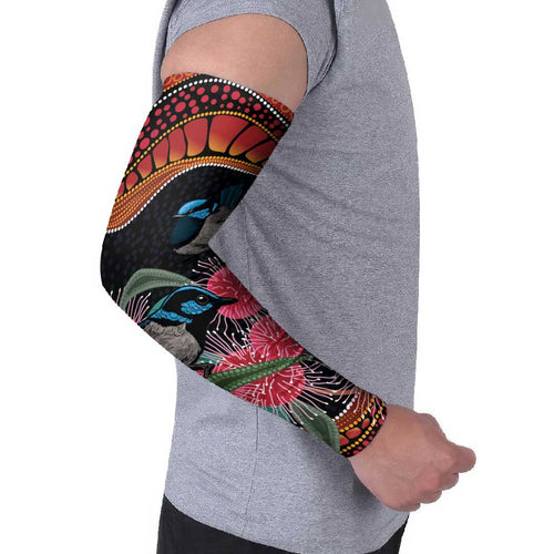 Hakea Flower And Fairy Wren Australia Arm Sleeves Aboriginal Art - Aussie Hoodie