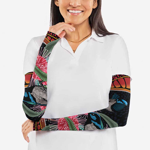 Hakea Flower And Fairy Wren Australia Arm Sleeves Aboriginal Art - Aussie Hoodie
