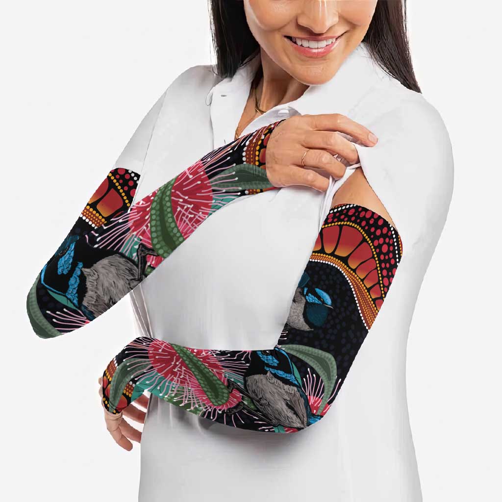 Hakea Flower And Fairy Wren Australia Arm Sleeves Aboriginal Art - Aussie Hoodie