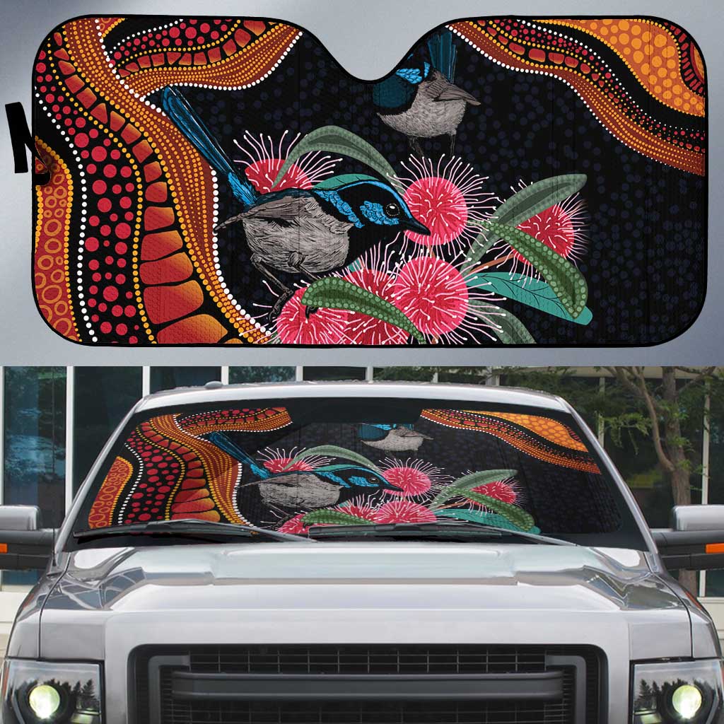 Hakea Flower And Fairy Wren Australia Auto Sun Shade Aboriginal Art - Aussie Hoodie