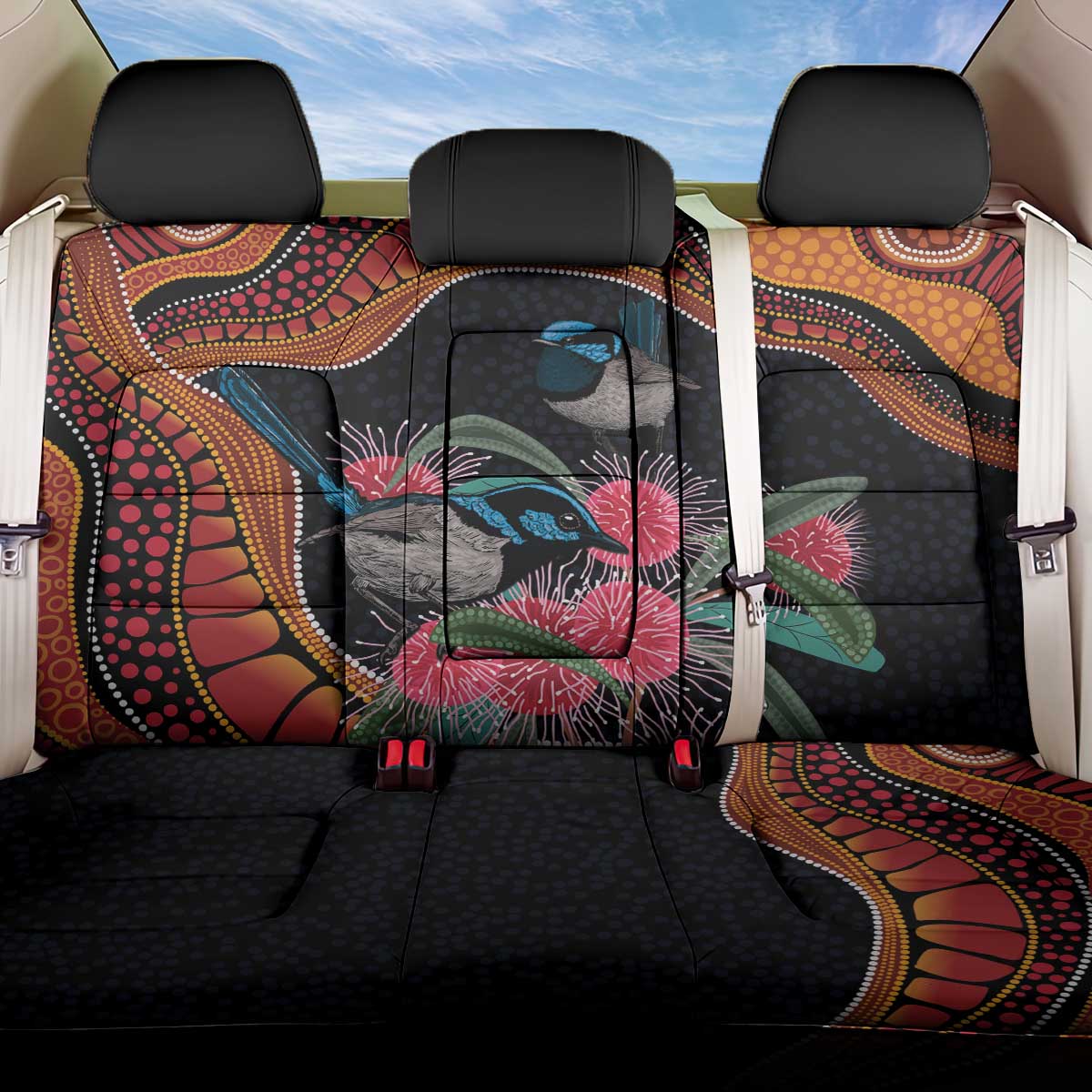 Hakea Flower And Fairy Wren Australia Back Car Seat Cover Aboriginal Art
