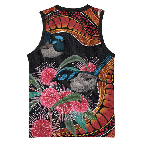 Hakea Flower And Fairy Wren Australia Basketball Jersey Aboriginal Art - Aussie Hoodie