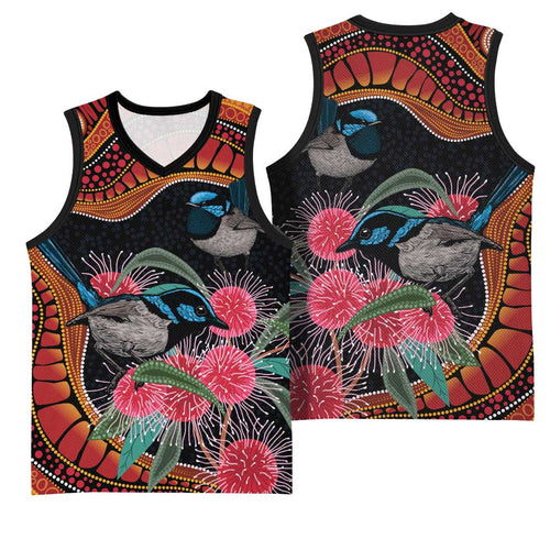 Hakea Flower And Fairy Wren Australia Basketball Jersey Aboriginal Art - Aussie Hoodie