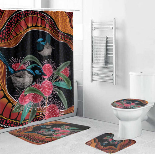 Hakea Flower And Fairy Wren Australia Bathroom Set Aboriginal Art - Aussie Hoodie