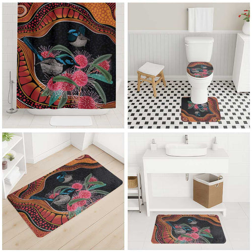 Hakea Flower And Fairy Wren Australia Bathroom Set Aboriginal Art - Aussie Hoodie