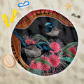 Hakea Flower And Fairy Wren Australia Beach Blanket Aboriginal Art