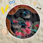 Hakea Flower And Fairy Wren Australia Beach Blanket Aboriginal Art