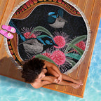 Hakea Flower And Fairy Wren Australia Beach Blanket Aboriginal Art