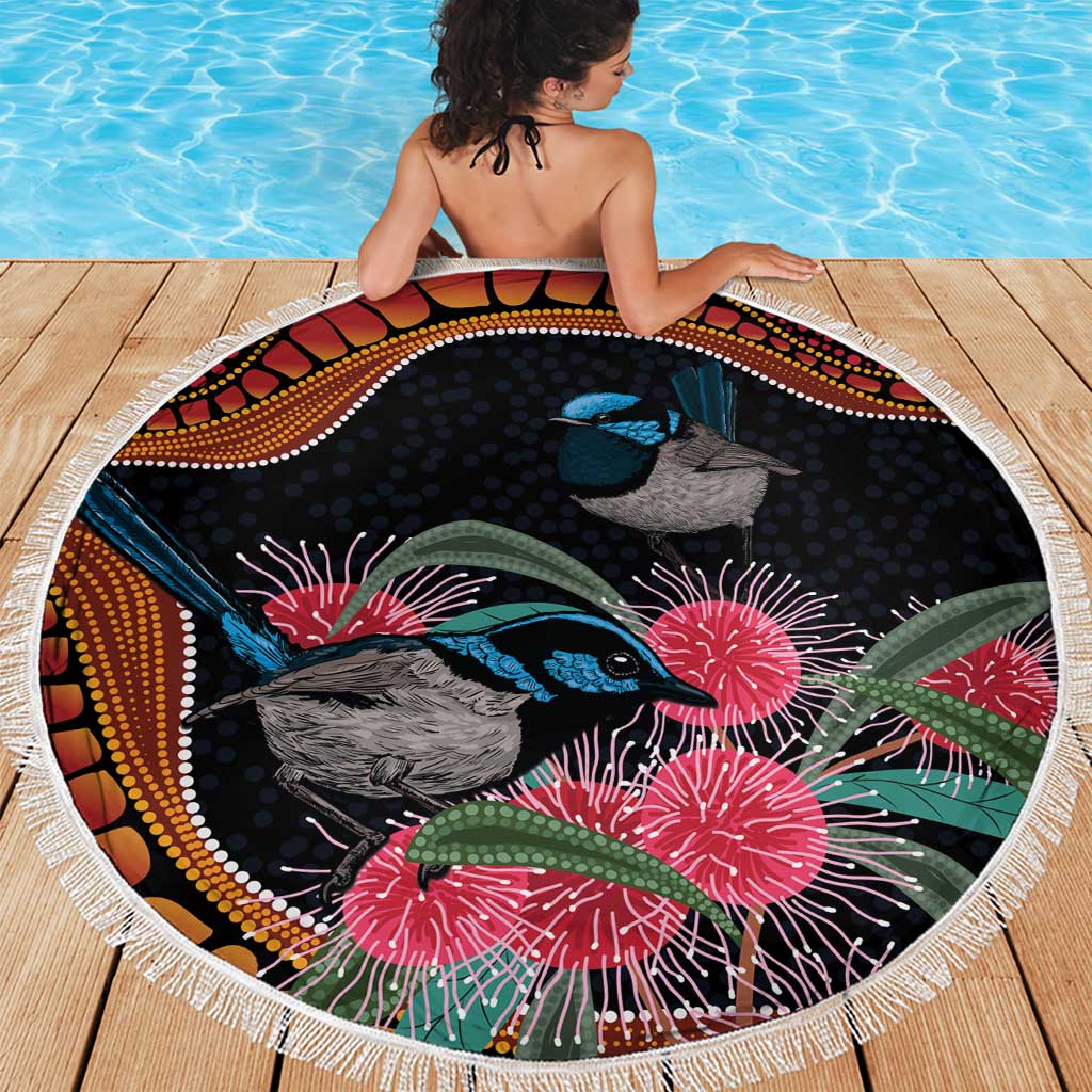 Hakea Flower And Fairy Wren Australia Beach Blanket Aboriginal Art