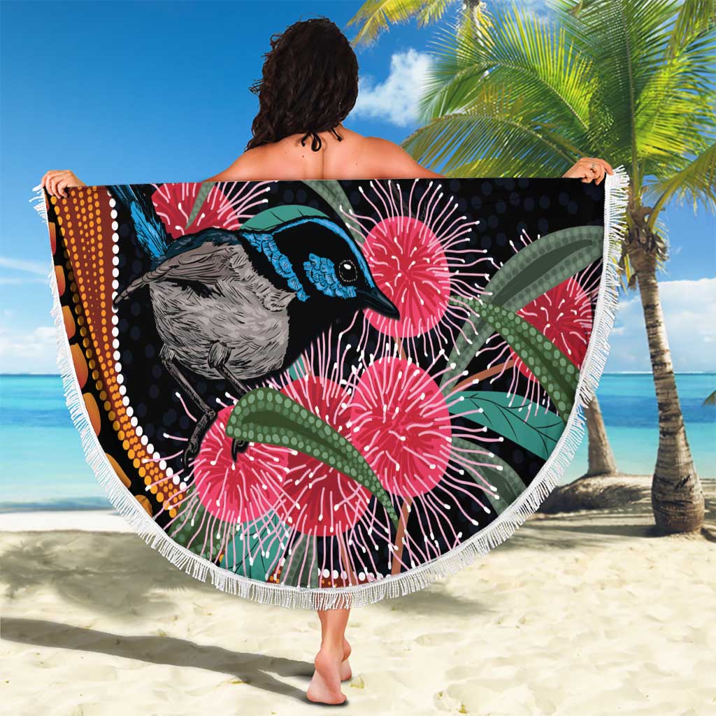 Hakea Flower And Fairy Wren Australia Beach Blanket Aboriginal Art