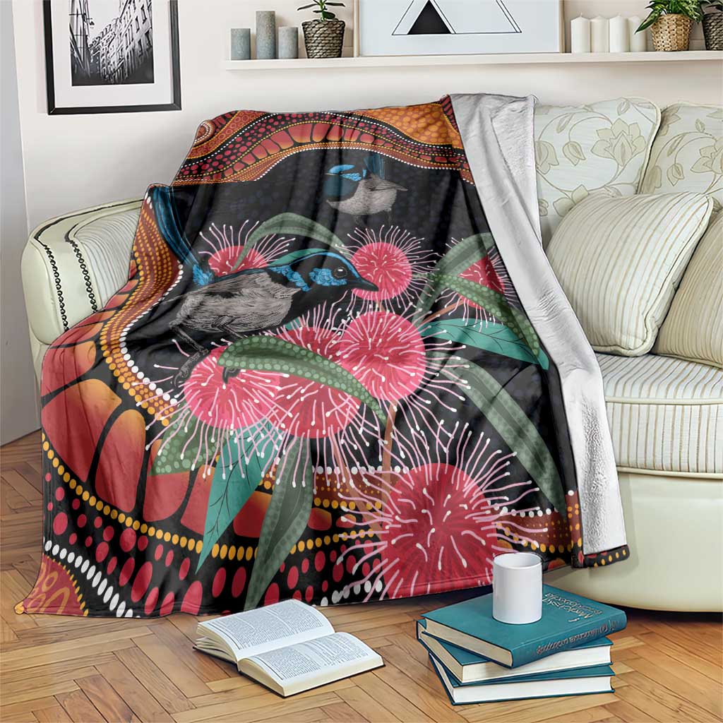 Hakea Flower And Fairy Wren Australia Blanket Aboriginal Art