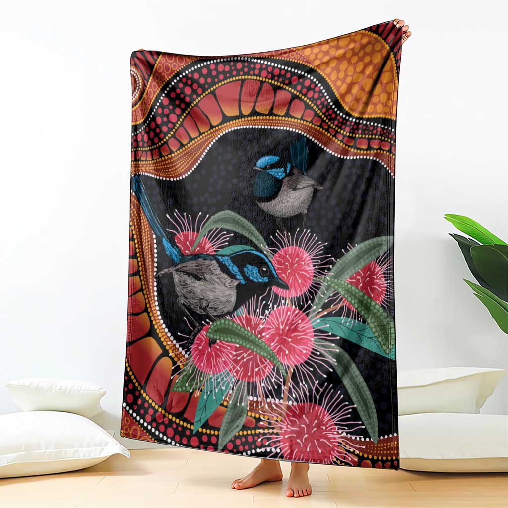 Hakea Flower And Fairy Wren Australia Blanket Aboriginal Art