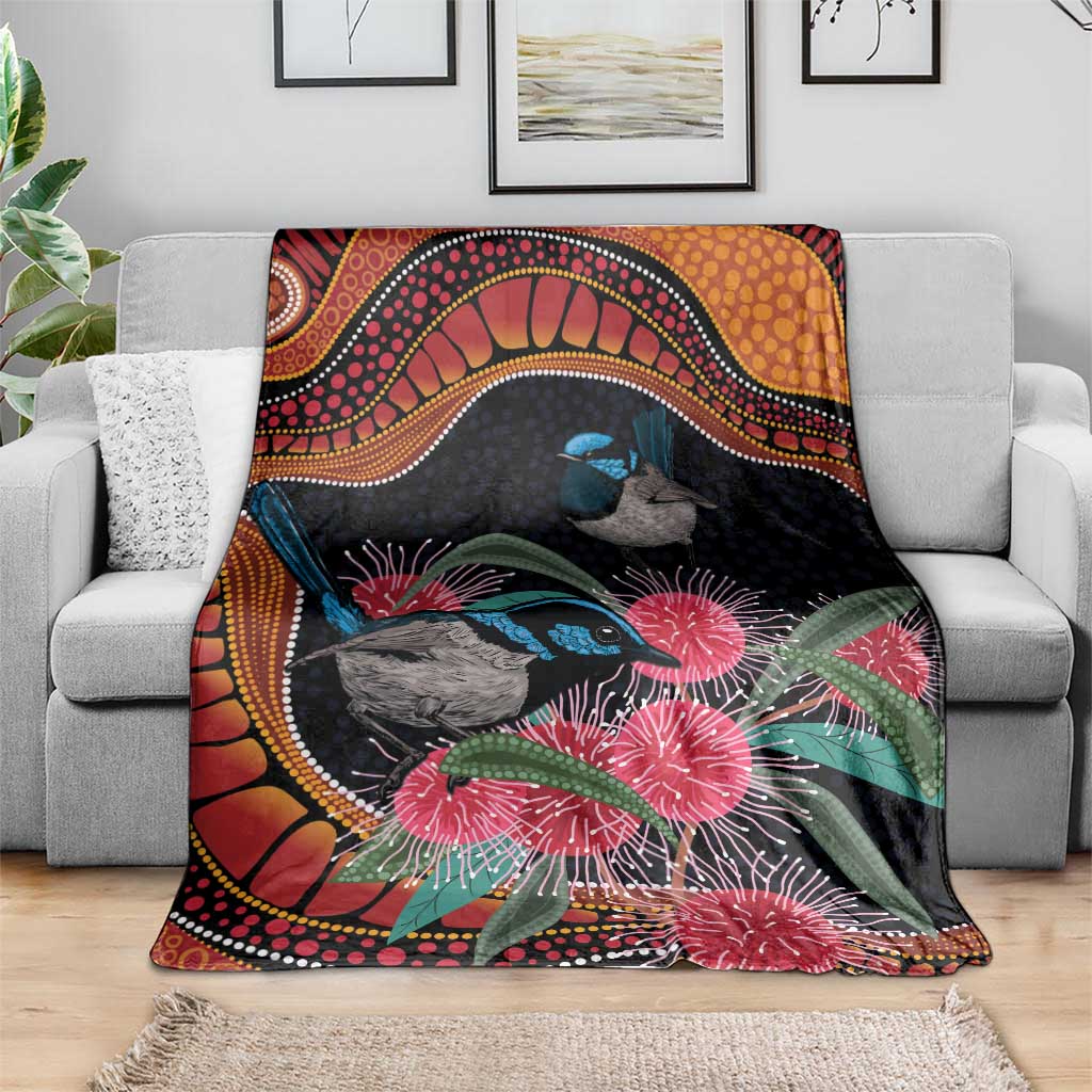 Hakea Flower And Fairy Wren Australia Blanket Aboriginal Art