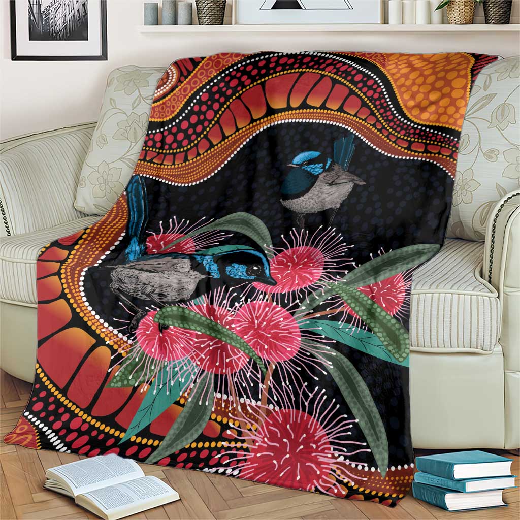 Hakea Flower And Fairy Wren Australia Blanket Aboriginal Art
