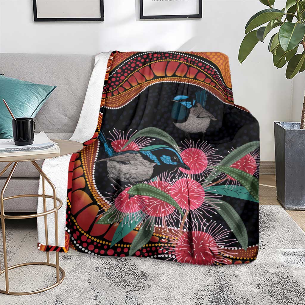 Hakea Flower And Fairy Wren Australia Blanket Aboriginal Art