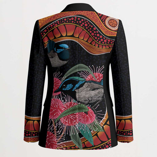 Hakea Flower And Fairy Wren Australia Blazer Aboriginal Art - Aussie Hoodie