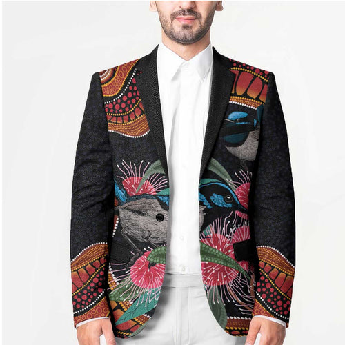 Hakea Flower And Fairy Wren Australia Blazer Aboriginal Art - Aussie Hoodie