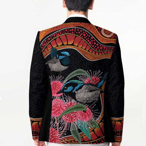 Hakea Flower And Fairy Wren Australia Blazer Aboriginal Art - Aussie Hoodie