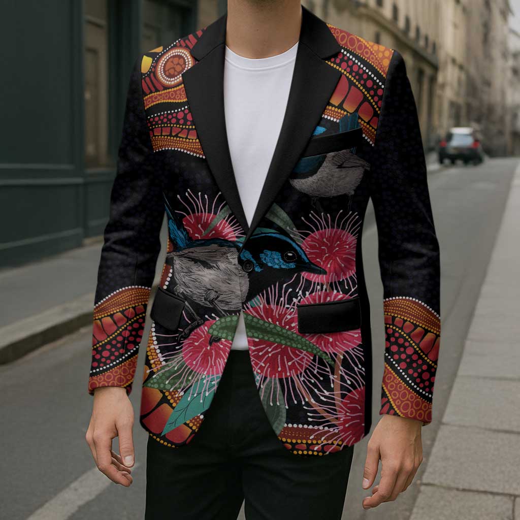 Hakea Flower And Fairy Wren Australia Blazer Aboriginal Art - Aussie Hoodie