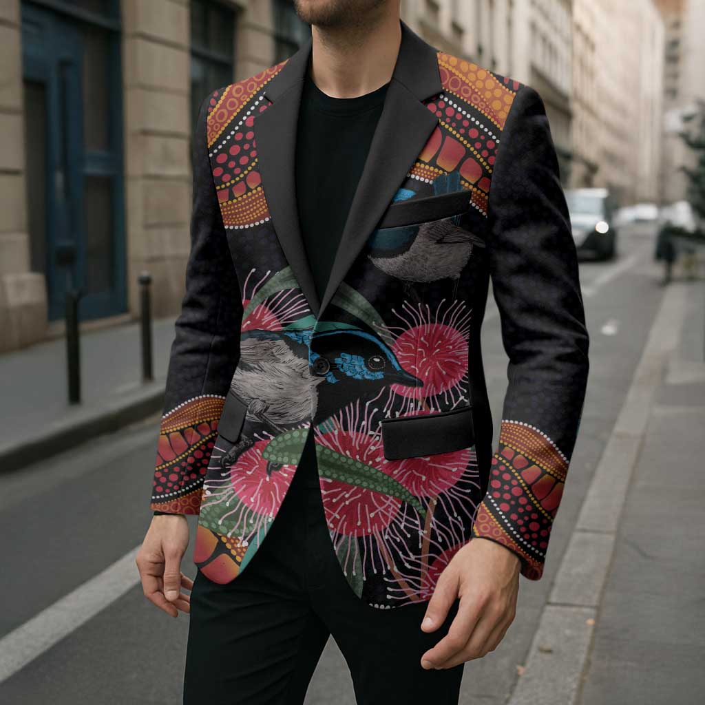 Hakea Flower And Fairy Wren Australia Blazer Aboriginal Art - Aussie Hoodie