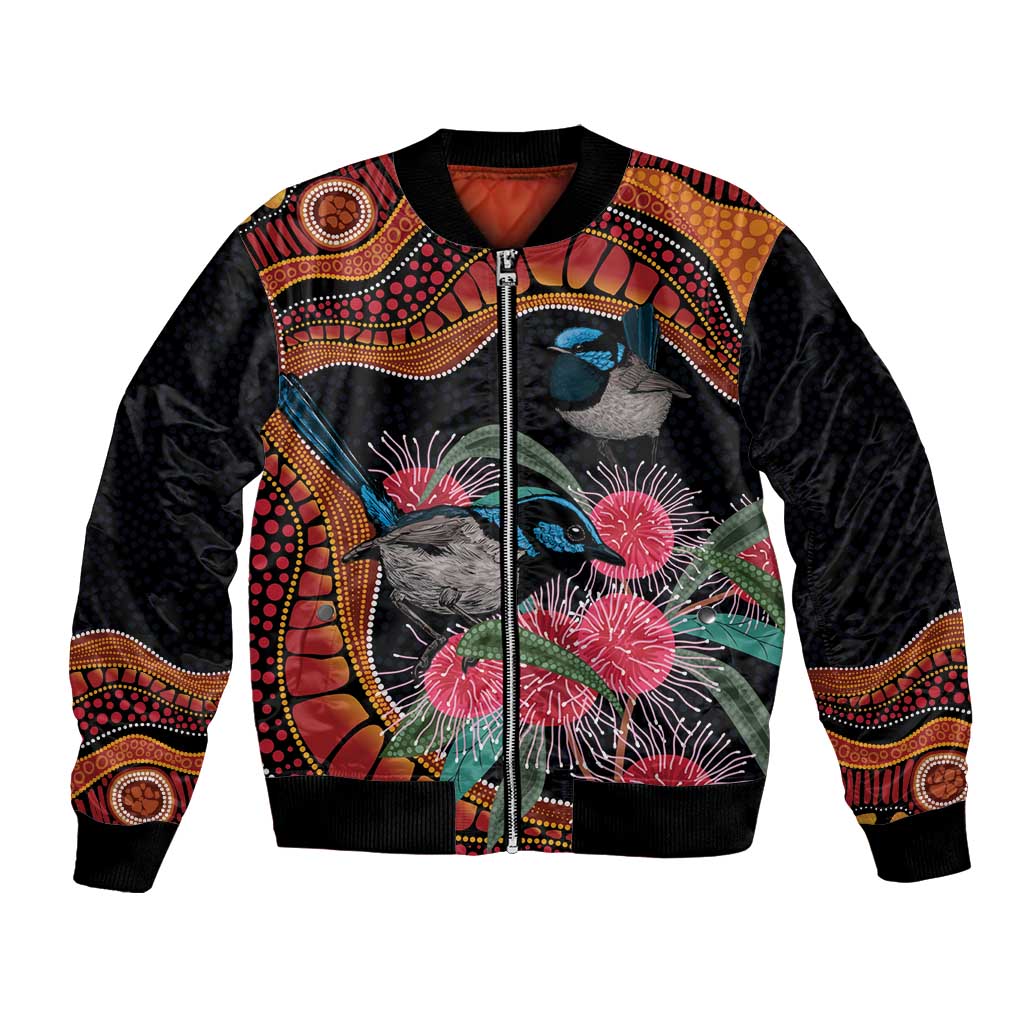 Hakea Flower And Fairy Wren Australia Bomber Jacket Aboriginal Art