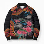 Hakea Flower And Fairy Wren Australia Bomber Puffer Jacket Aboriginal Art - Aussie Hoodie