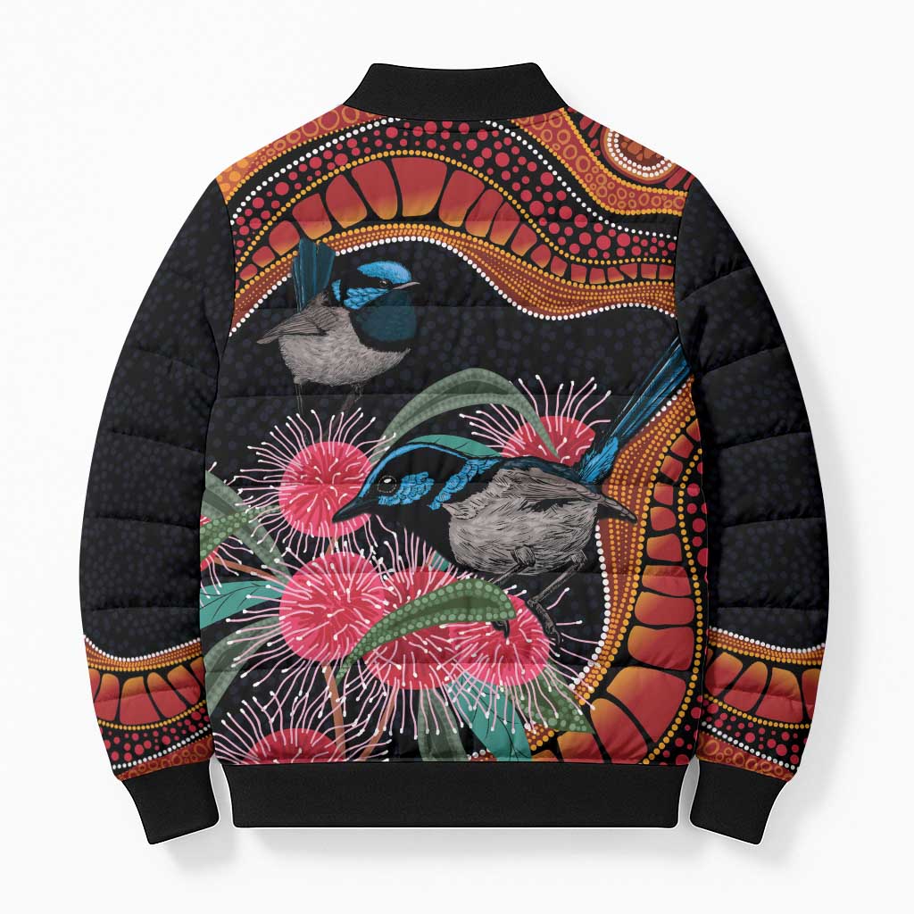 Hakea Flower And Fairy Wren Australia Bomber Puffer Jacket Aboriginal Art - Aussie Hoodie