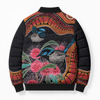 Hakea Flower And Fairy Wren Australia Bomber Puffer Jacket Aboriginal Art - Aussie Hoodie