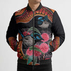 Hakea Flower And Fairy Wren Australia Bomber Puffer Jacket Aboriginal Art - Aussie Hoodie