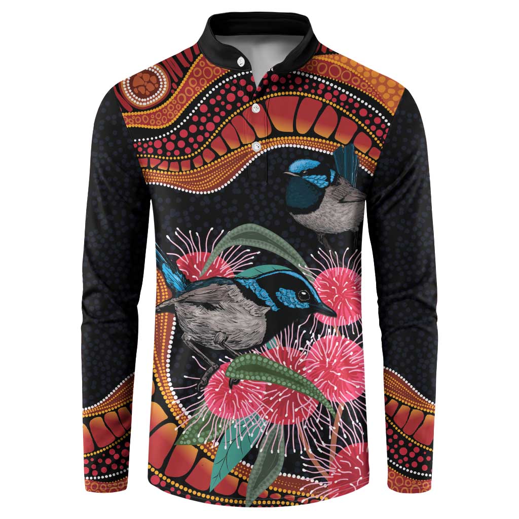 Hakea Flower And Fairy Wren Australia Button Sweatshirt Aboriginal Art