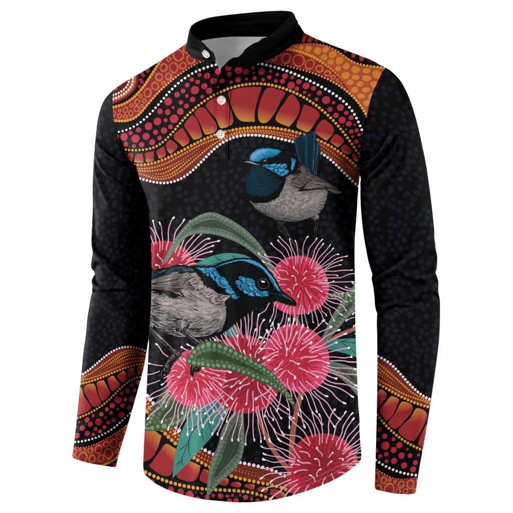 Hakea Flower And Fairy Wren Australia Button Sweatshirt Aboriginal Art