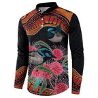 Hakea Flower And Fairy Wren Australia Button Sweatshirt Aboriginal Art