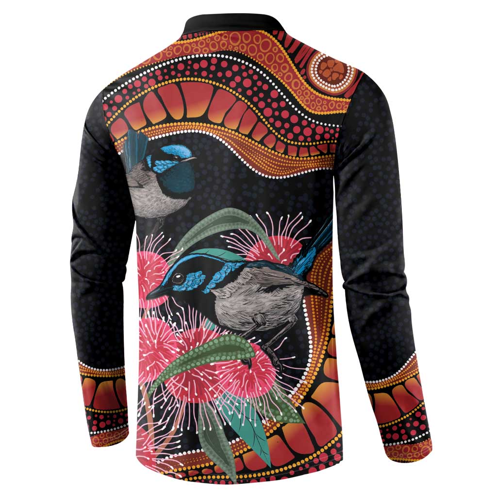 Hakea Flower And Fairy Wren Australia Button Sweatshirt Aboriginal Art
