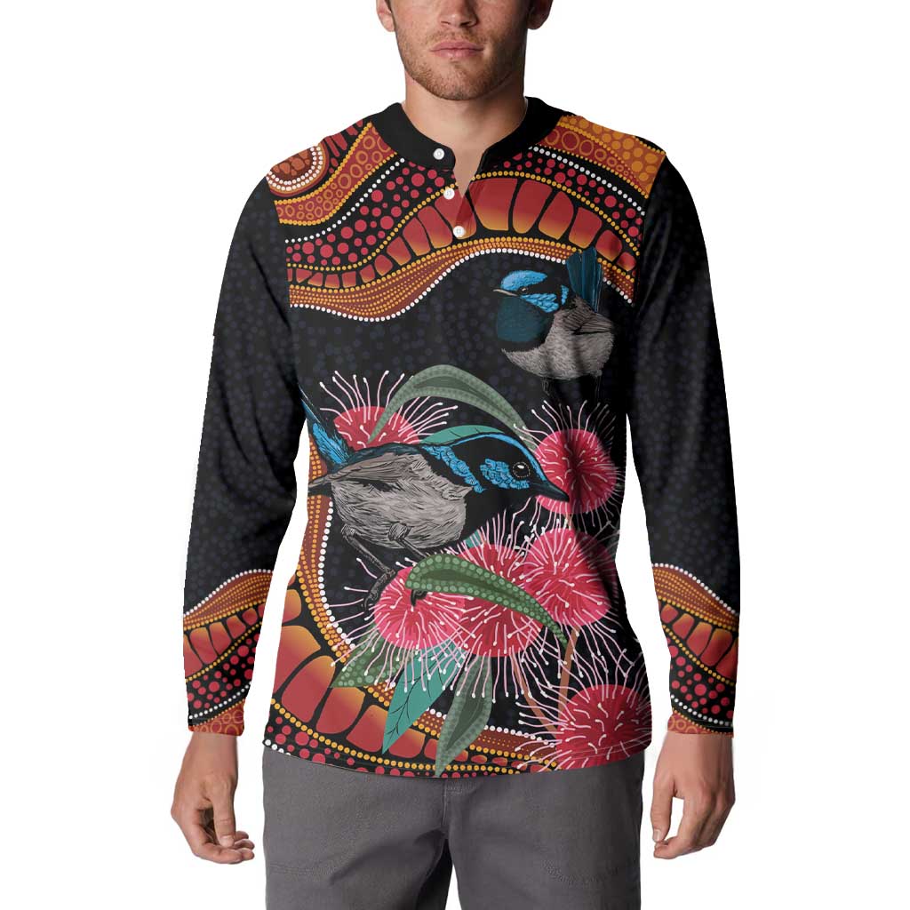 Hakea Flower And Fairy Wren Australia Button Sweatshirt Aboriginal Art