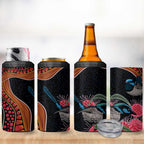 Hakea Flower And Fairy Wren Australia 4 in 1 Can Cooler Tumbler Aboriginal Art