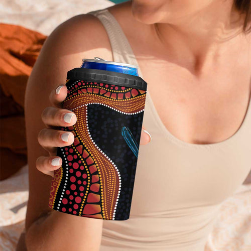 Hakea Flower And Fairy Wren Australia 4 in 1 Can Cooler Tumbler Aboriginal Art