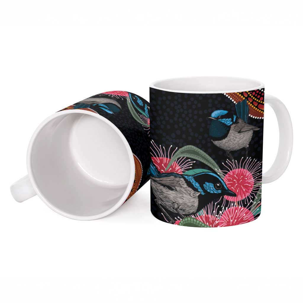 Hakea Flower And Fairy Wren Australia Ceramic Mug Aboriginal Art - Aussie Hoodie