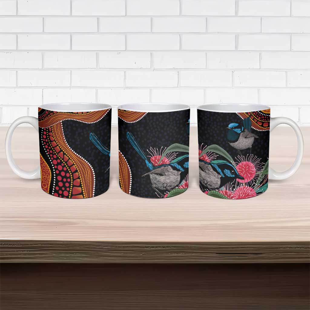 Hakea Flower And Fairy Wren Australia Ceramic Mug Aboriginal Art - Aussie Hoodie