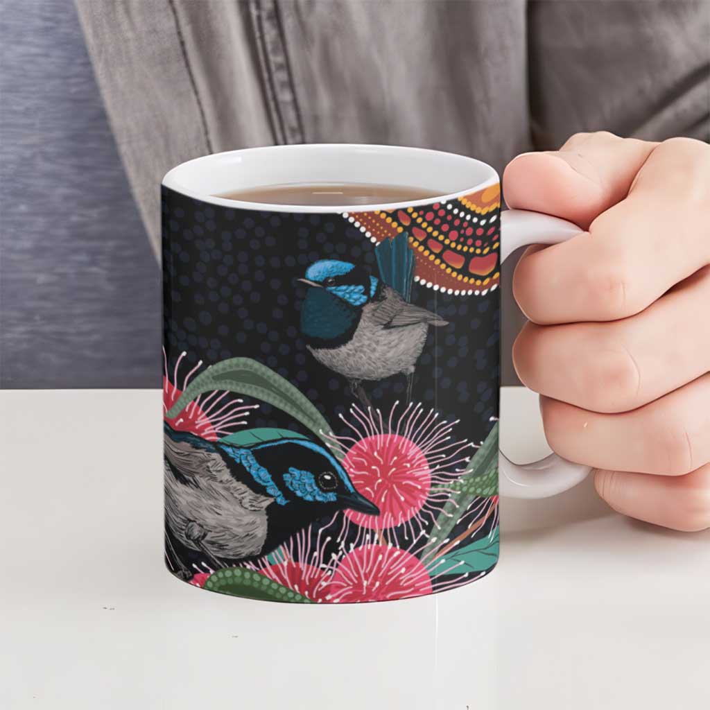 Hakea Flower And Fairy Wren Australia Ceramic Mug Aboriginal Art - Aussie Hoodie