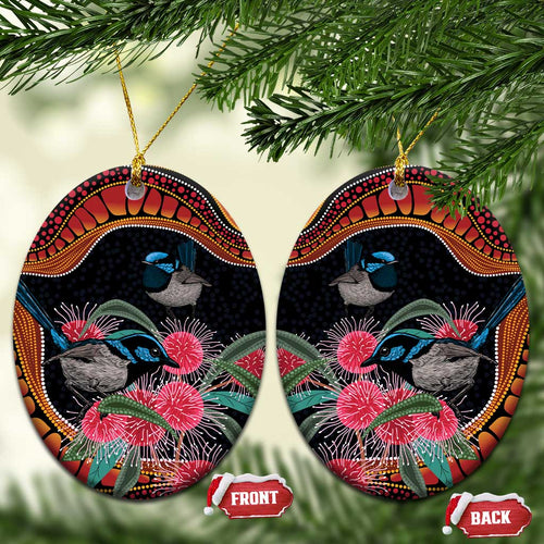 Hakea Flower And Fairy Wren Australia Ceramic Ornament Aboriginal Art