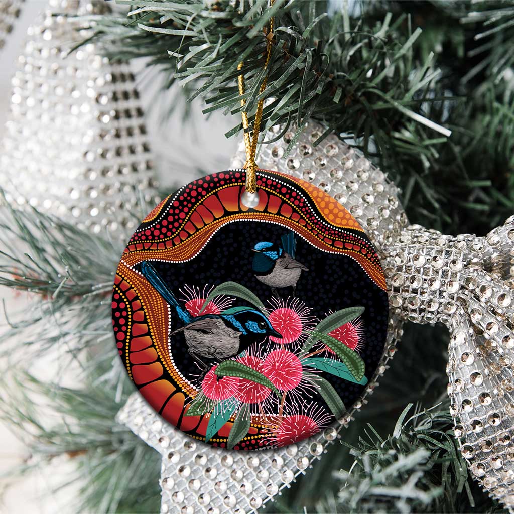 Hakea Flower And Fairy Wren Australia Ceramic Ornament Aboriginal Art