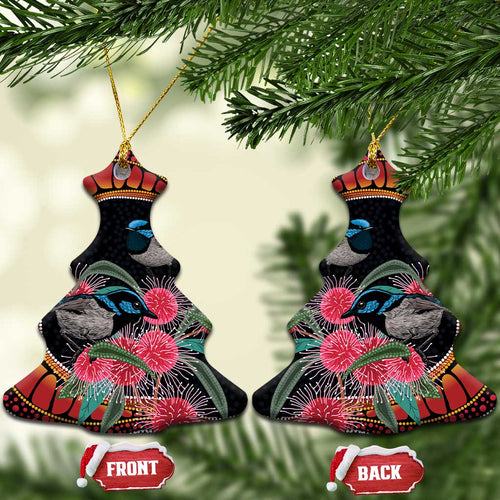 Hakea Flower And Fairy Wren Australia Ceramic Ornament Aboriginal Art