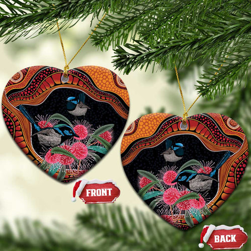 Hakea Flower And Fairy Wren Australia Ceramic Ornament Aboriginal Art