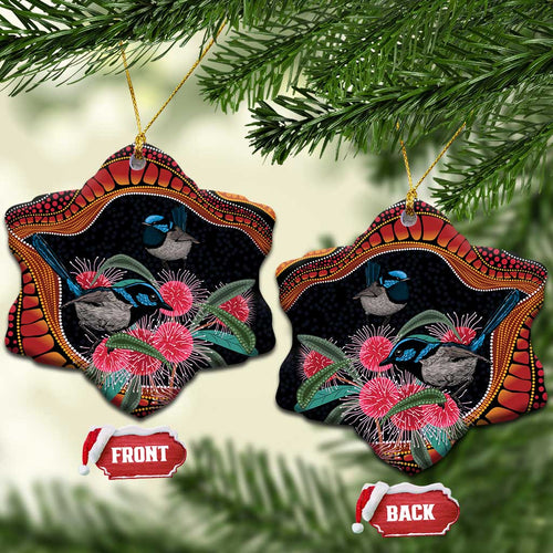 Hakea Flower And Fairy Wren Australia Ceramic Ornament Aboriginal Art